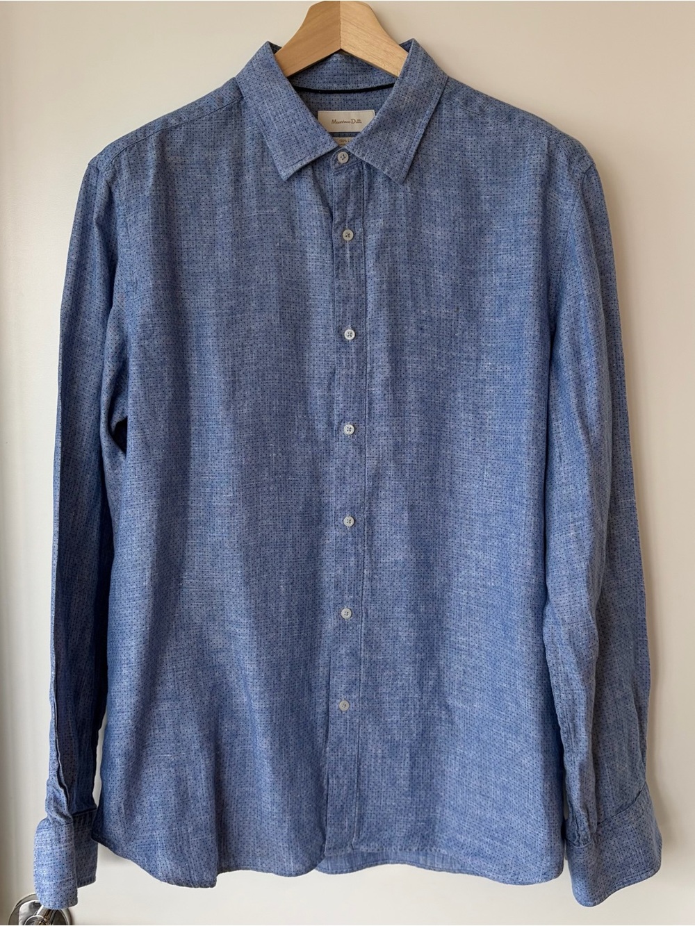 Massimo Dutti Light Blue Textured Button-Down Shirt